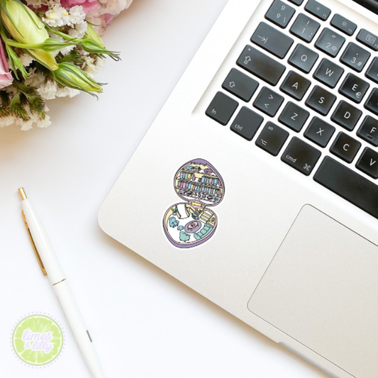 Cozy Mini Reading Book Nook Pocket Compact Vinyl Sticker: Holographic/Sparkly