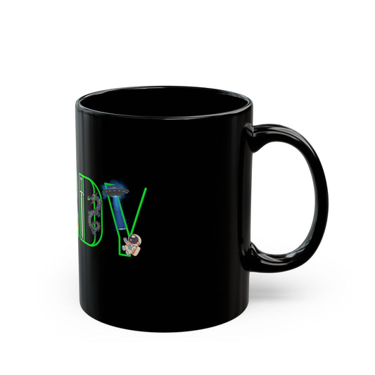 Nerdy Green Floral Text Black Coffee Mug (11oz & 15oz)