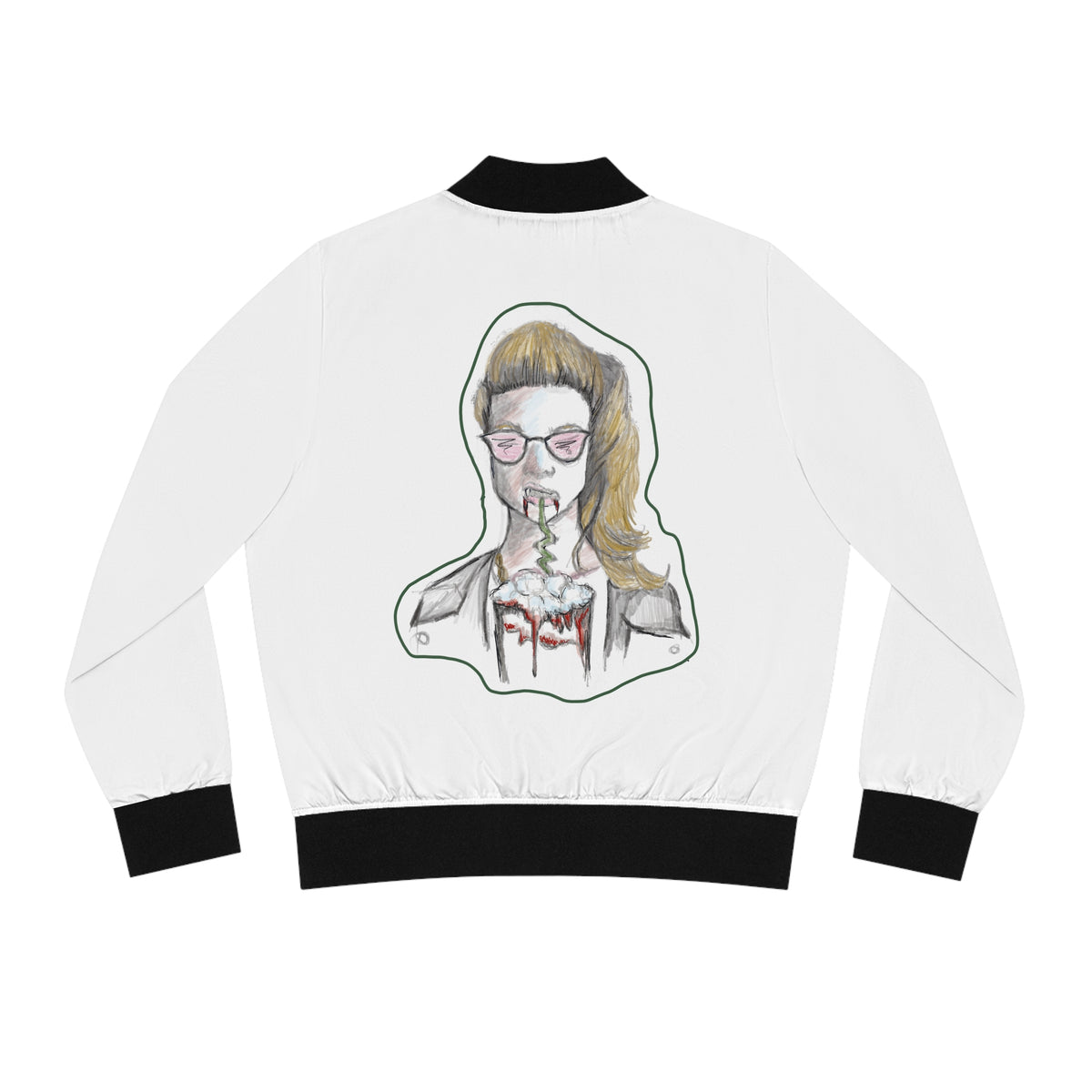 Dripping Lip & Vampire Girl Bomber Jacket — Women's Graphic Bomber