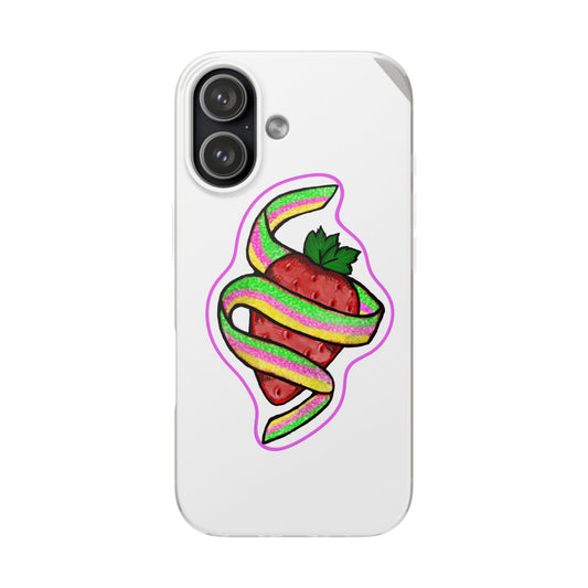 Strawberry Ribbon Phone Case — Cute Retro Fruit Sticker Design