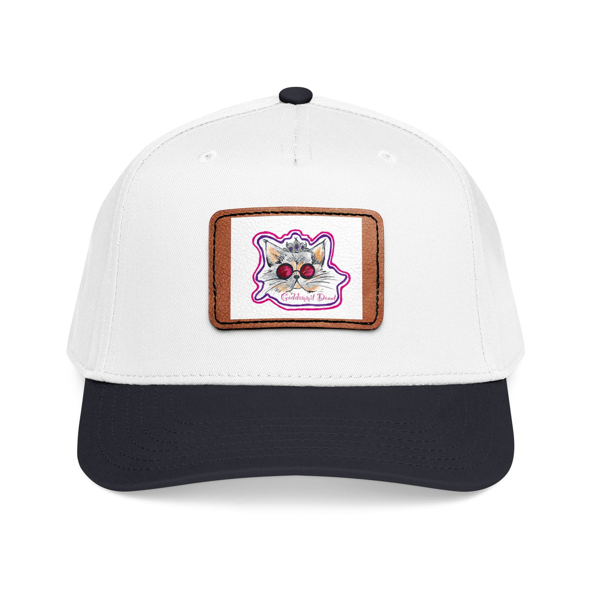 Cat with glasses Leather Patch Baseball Cap — Vintage Floral Punk Hat