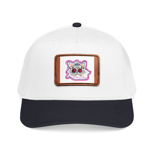 Cat with glasses Leather Patch Baseball Cap — Vintage Floral Punk Hat