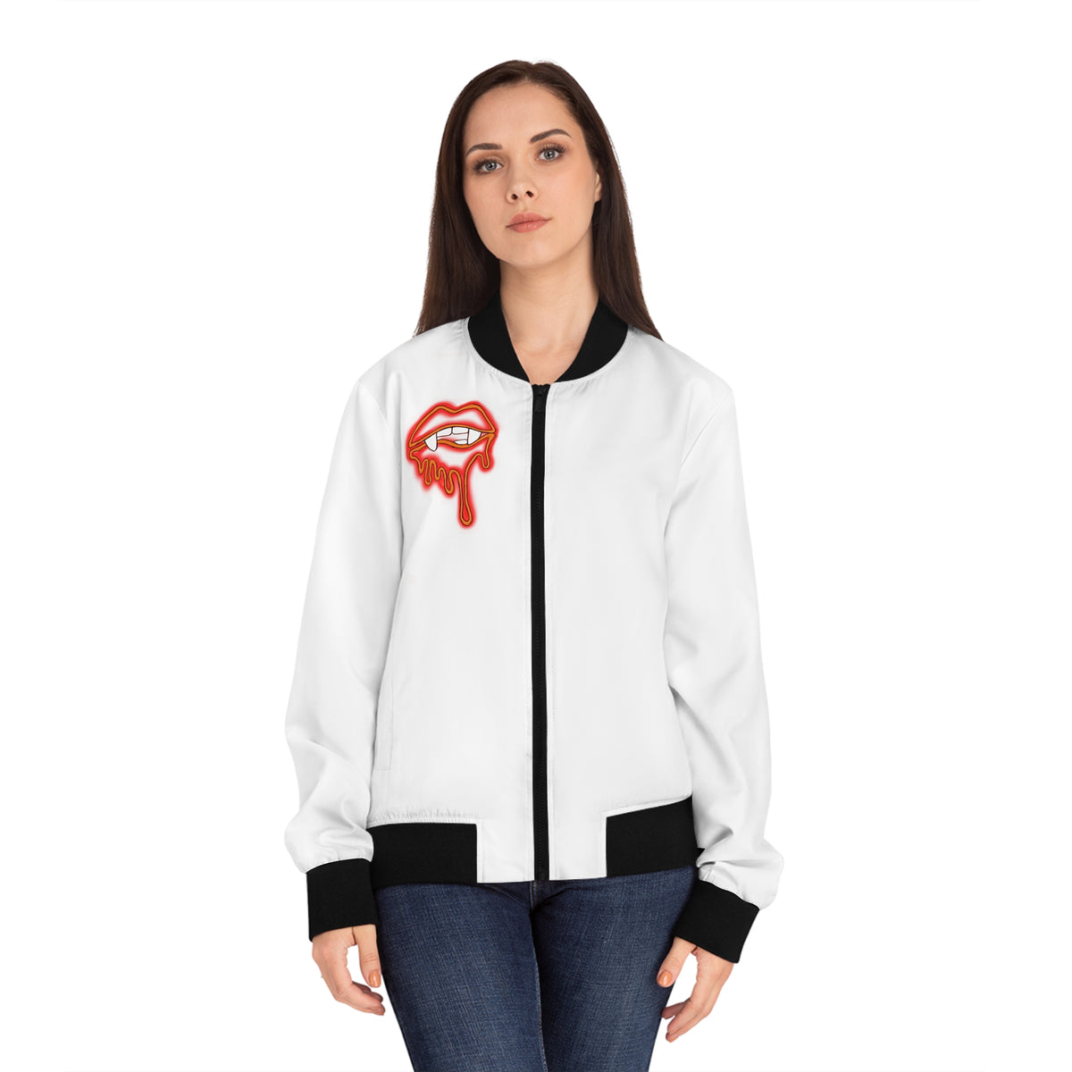 Dripping Lip & Vampire Girl Bomber Jacket — Women's Graphic Bomber