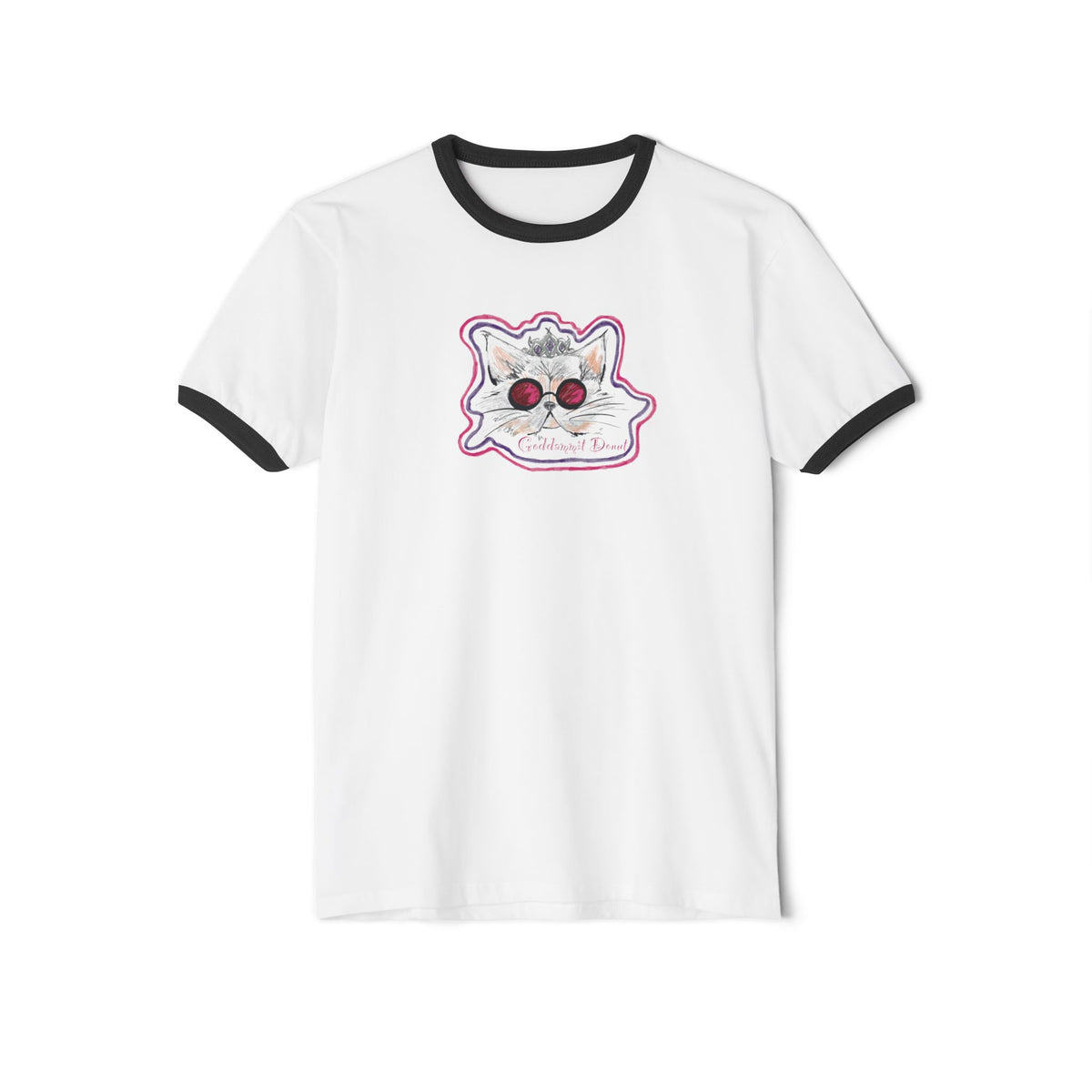 Retro Cat Face Ringer Tee — Cute Vintage Kitty Graphic T-Shirt