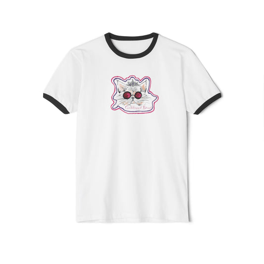 Retro Cat Face Ringer Tee — Cute Vintage Kitty Graphic T-Shirt