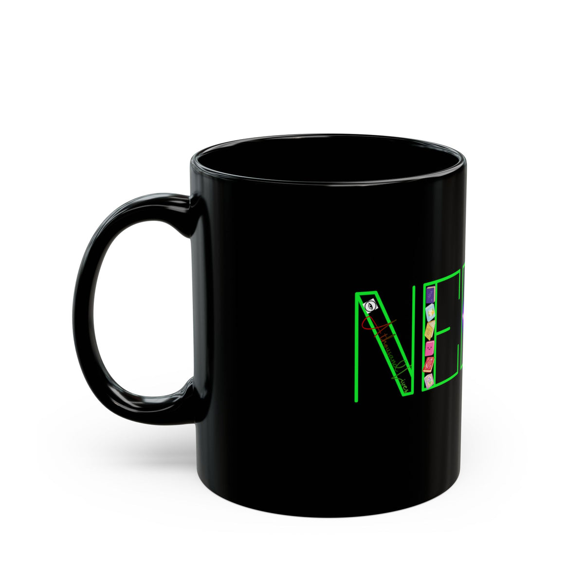 Nerdy Green Floral Text Black Coffee Mug (11oz & 15oz)