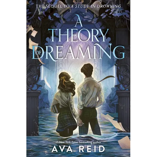 Book cover of 'A Theory of Dreaming' by Ava Reid featuring two characters holding hands in water.