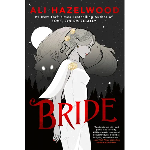 Book cover of 'Bride' by Ali Hazelwood with a woman in a white dress against a dark background.