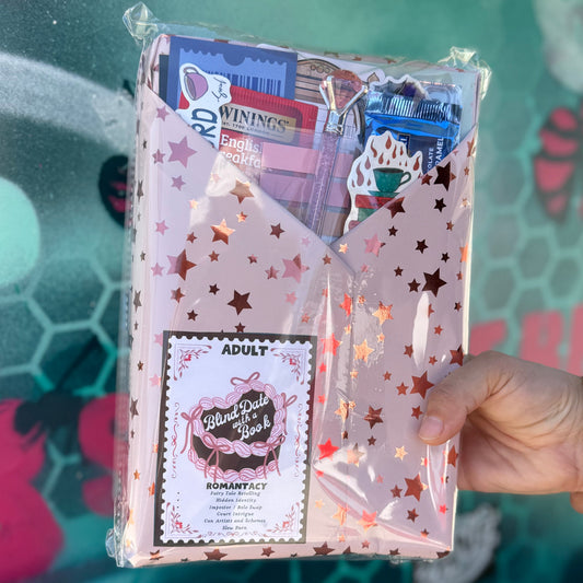 Hand holding a package with star designs against a colorful, graffiti-style background