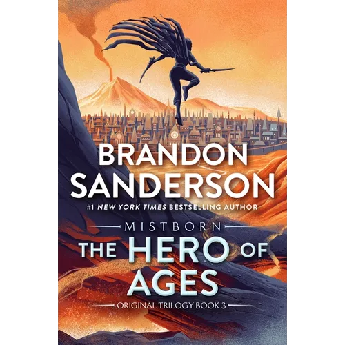 Book cover of 'The Hero of Ages' by Brandon Sanderson with a silhouette of a character and cityscape.